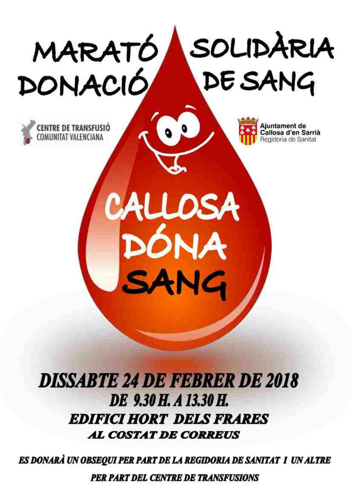  Callosa d’en Sarrià celebra el próximo 24 de febrero el tercer Maratón Solidario de Donación de Sangre