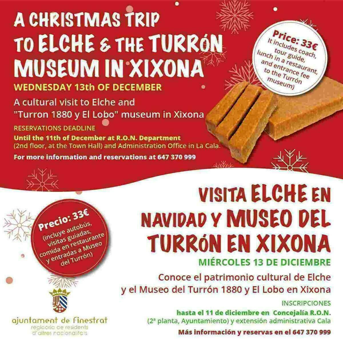 Finestrat · La concejalía de residentes de otras nacionalidades organiza una visita a elche en navidad y a los museos del turrón en Xixona