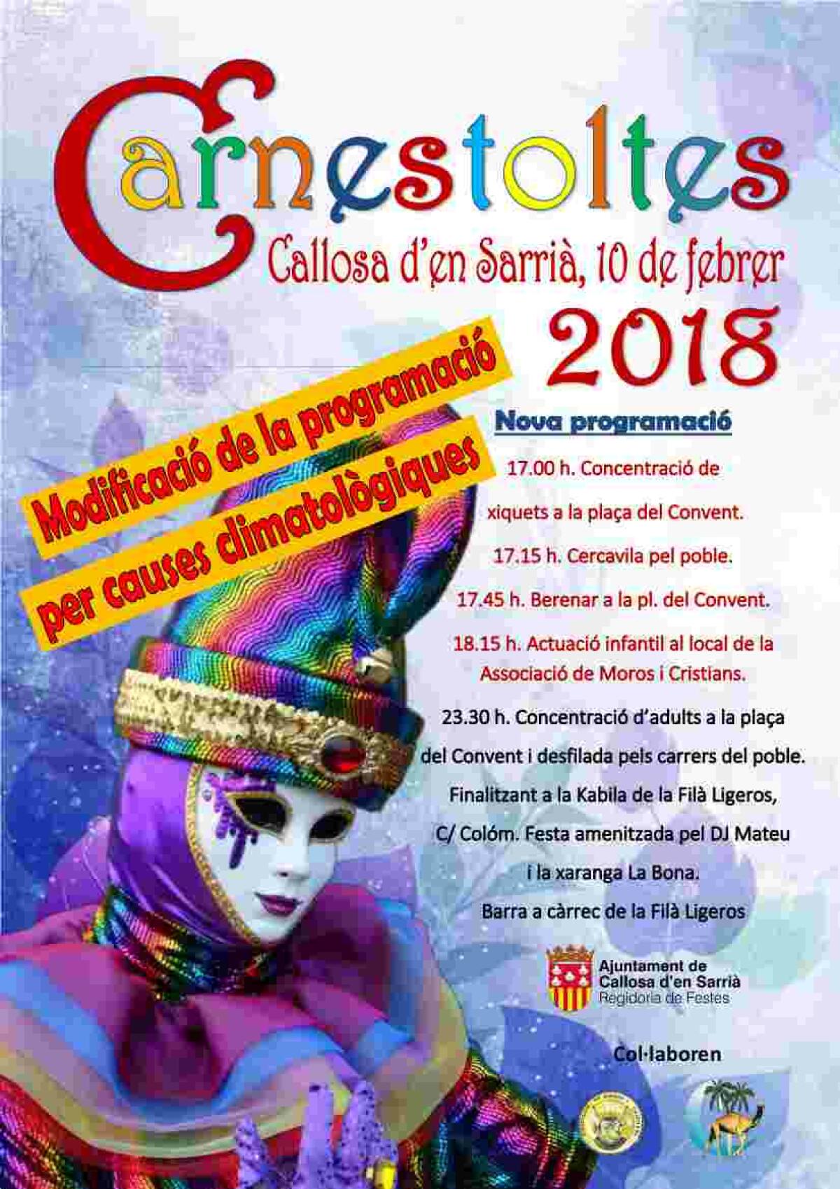 Callosa · La fiesta de Carnaval cambia su ubicación con motivo de la previsión meteorológica