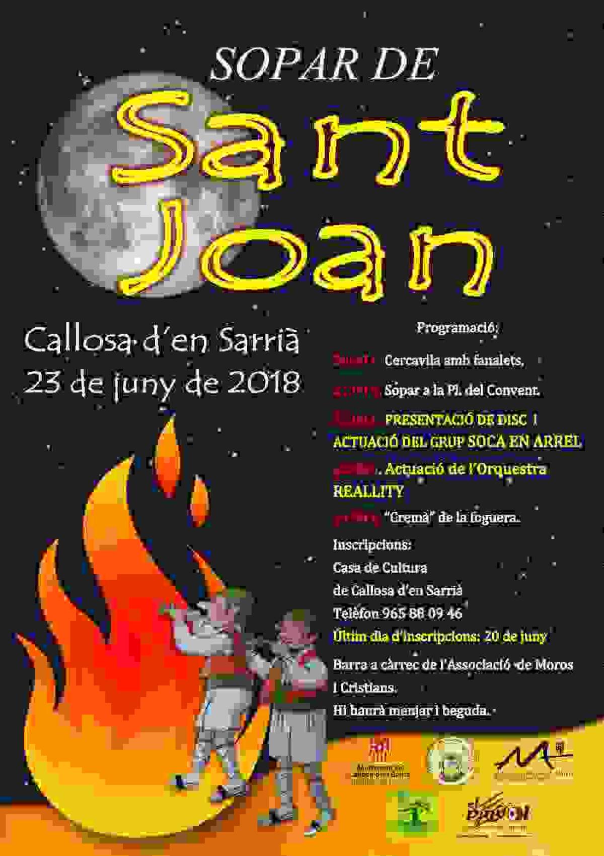  Callosa d’en Sarrià celebra mañana la noche de San Juan con una cena popular y la actuación del grupo Soca en Arrel