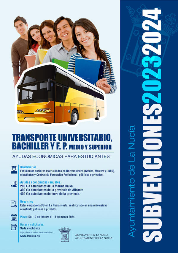 Mañana finaliza el plazo para solicitar la Subvención de Transporte Universitario y FP 