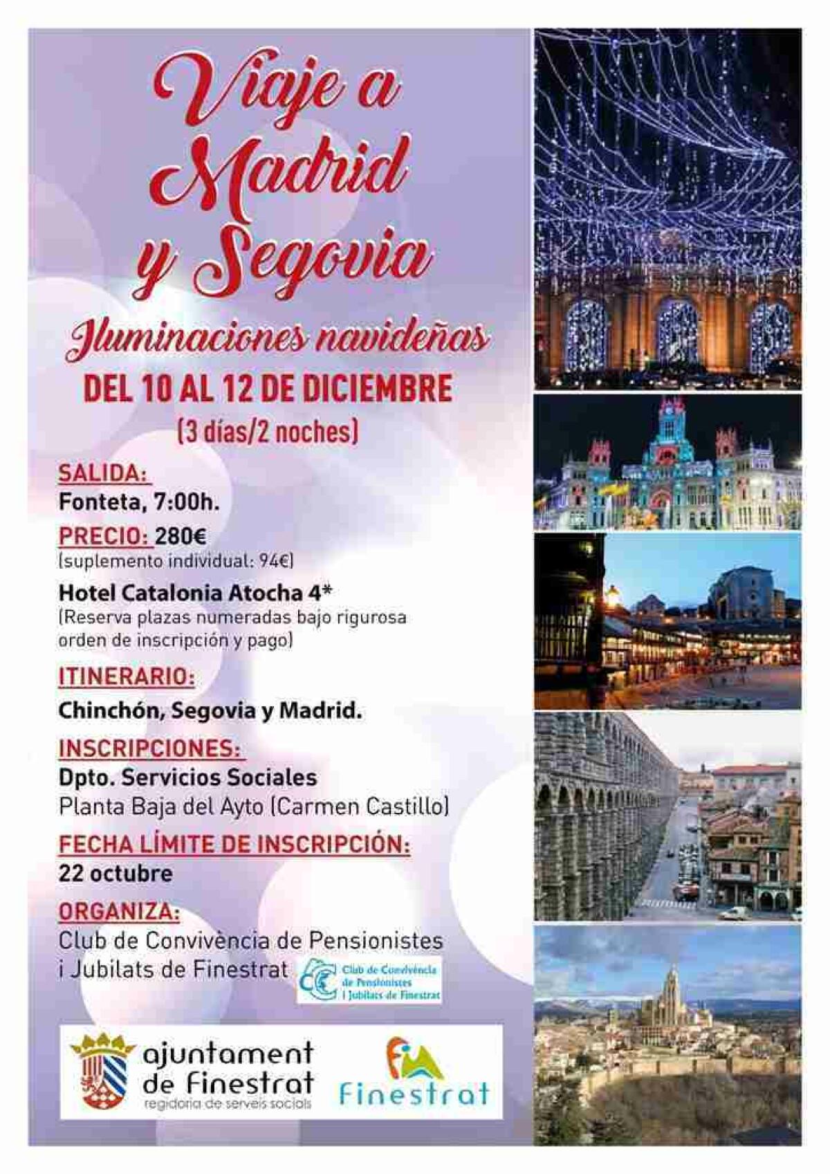 Finestrat organiza un viaje a Madrid y Segovia en diciembre para conocer la iluminación navideña