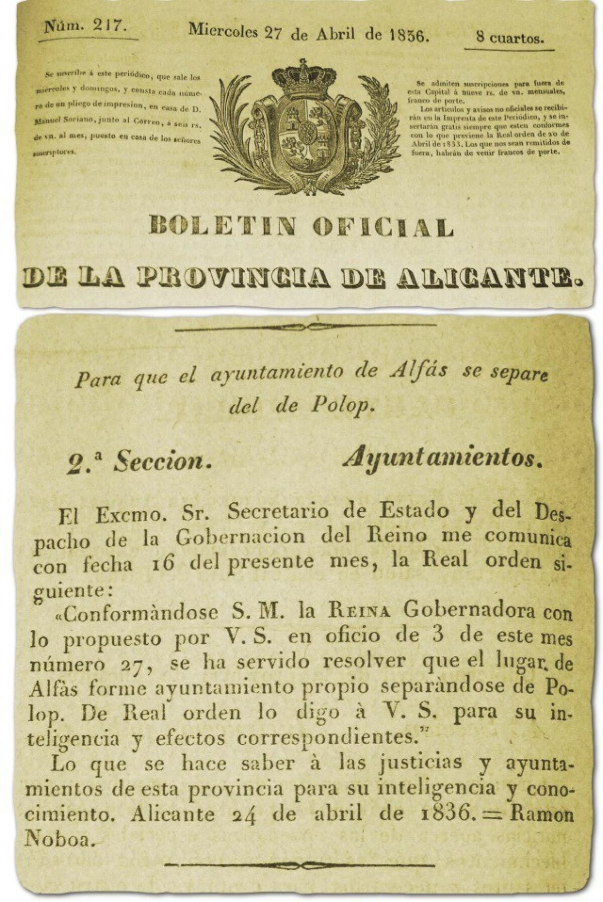 L’Alfàs conmemora el 182 aniversario de su constitución como municipio