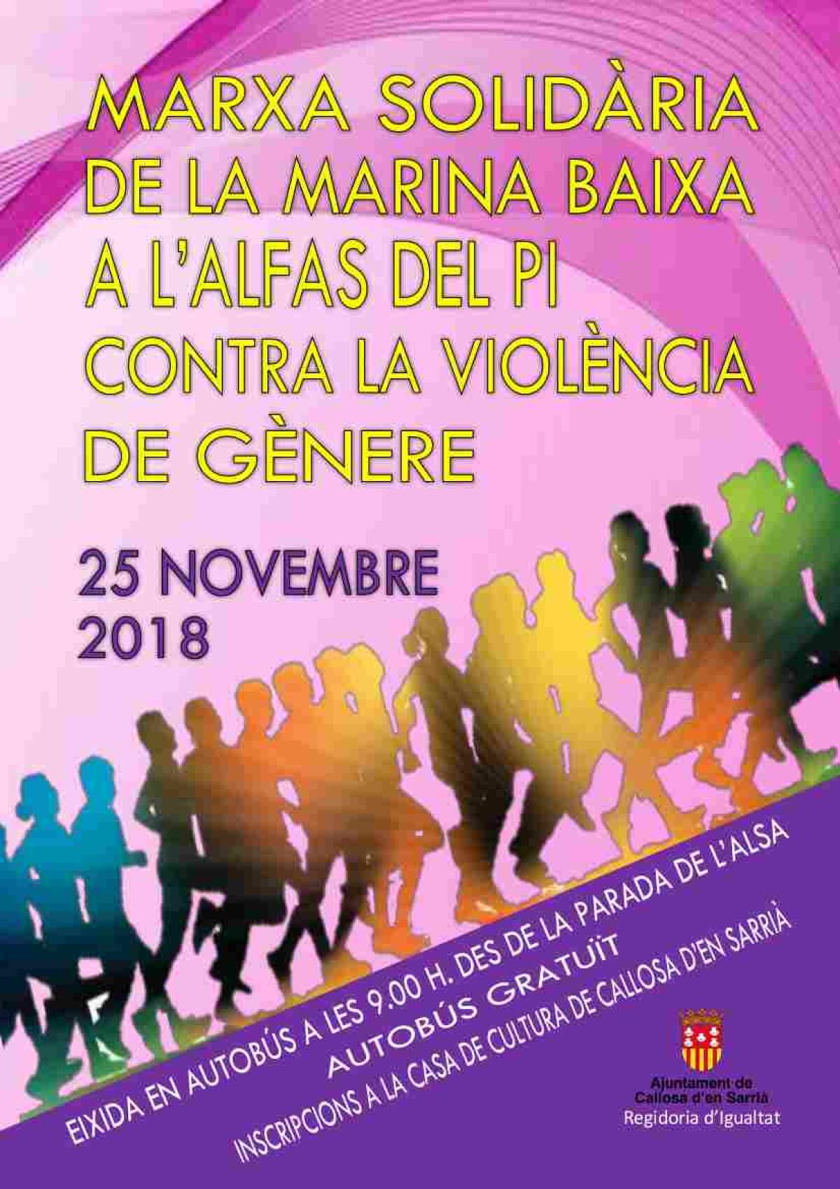 Callosa · Igualdad habilitará un autobús gratuito para participar en la Marcha Solidaria de la Marina Baixa contra la Violencia de Género en l’Alfàs del Pi