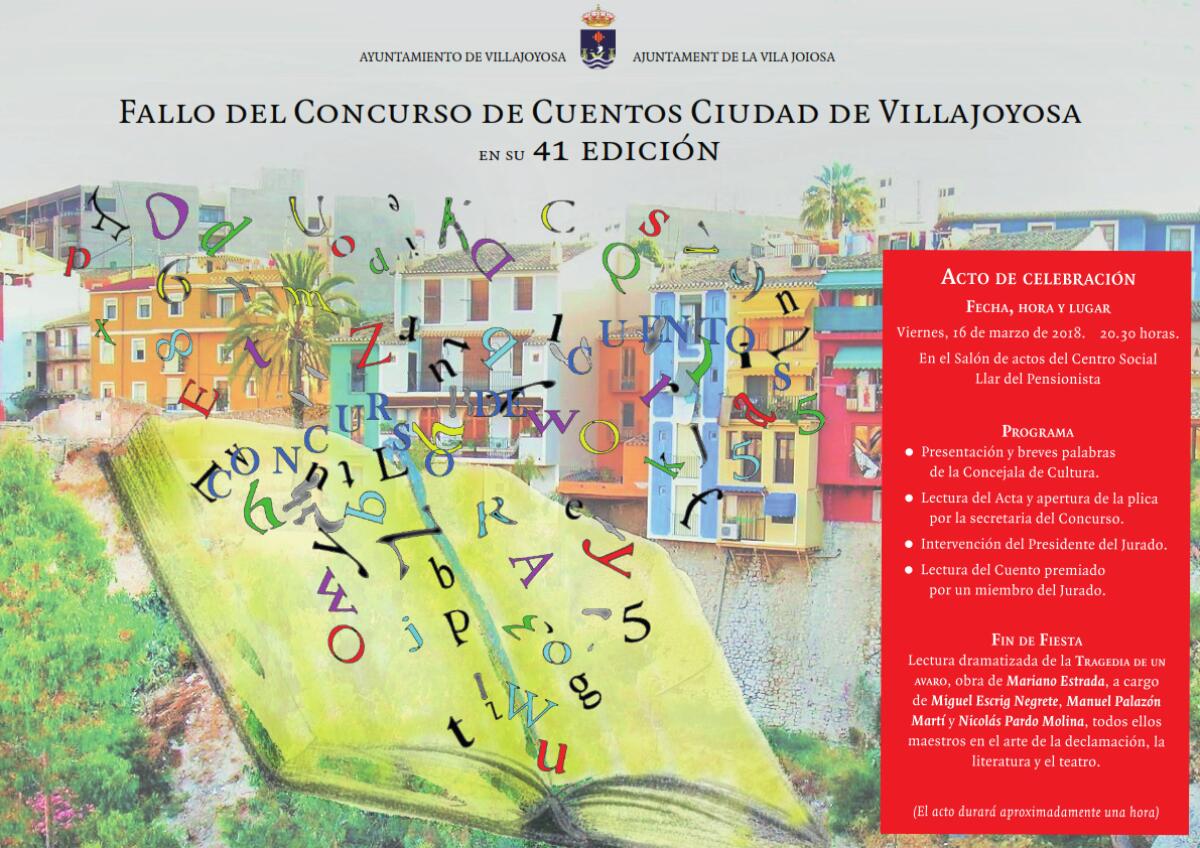 La XLI edición del Concurso de Cuentos ‘Ciudad de Villajoyosa’ se fallará el próximo viernes